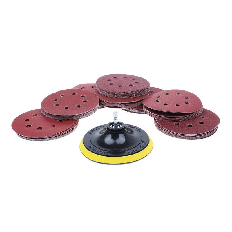 AUTOTOOLHOME 80 Pack 5 inch Sanding Discs Kit 8 Hole Sander for Drill Polishing Pad Hook and Loop Plate 60 80 120 180 240 400 600 800 Grit Sandpaper Abrasive Tool - Image 1